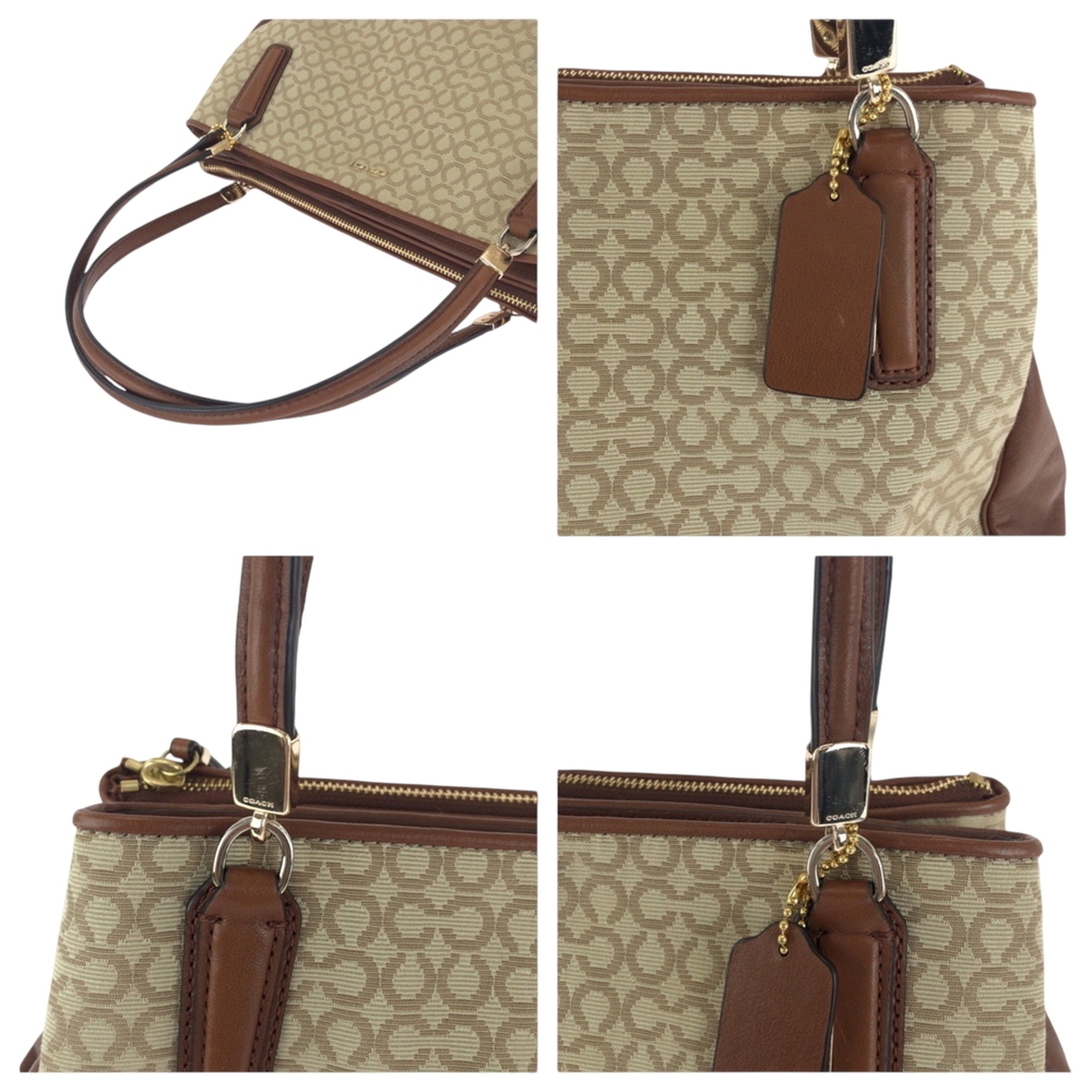 COACH Madison Op Art Brown Beige Gold Hardware Canvas Handbag Shoulder Bag for - Picture 5 of 10